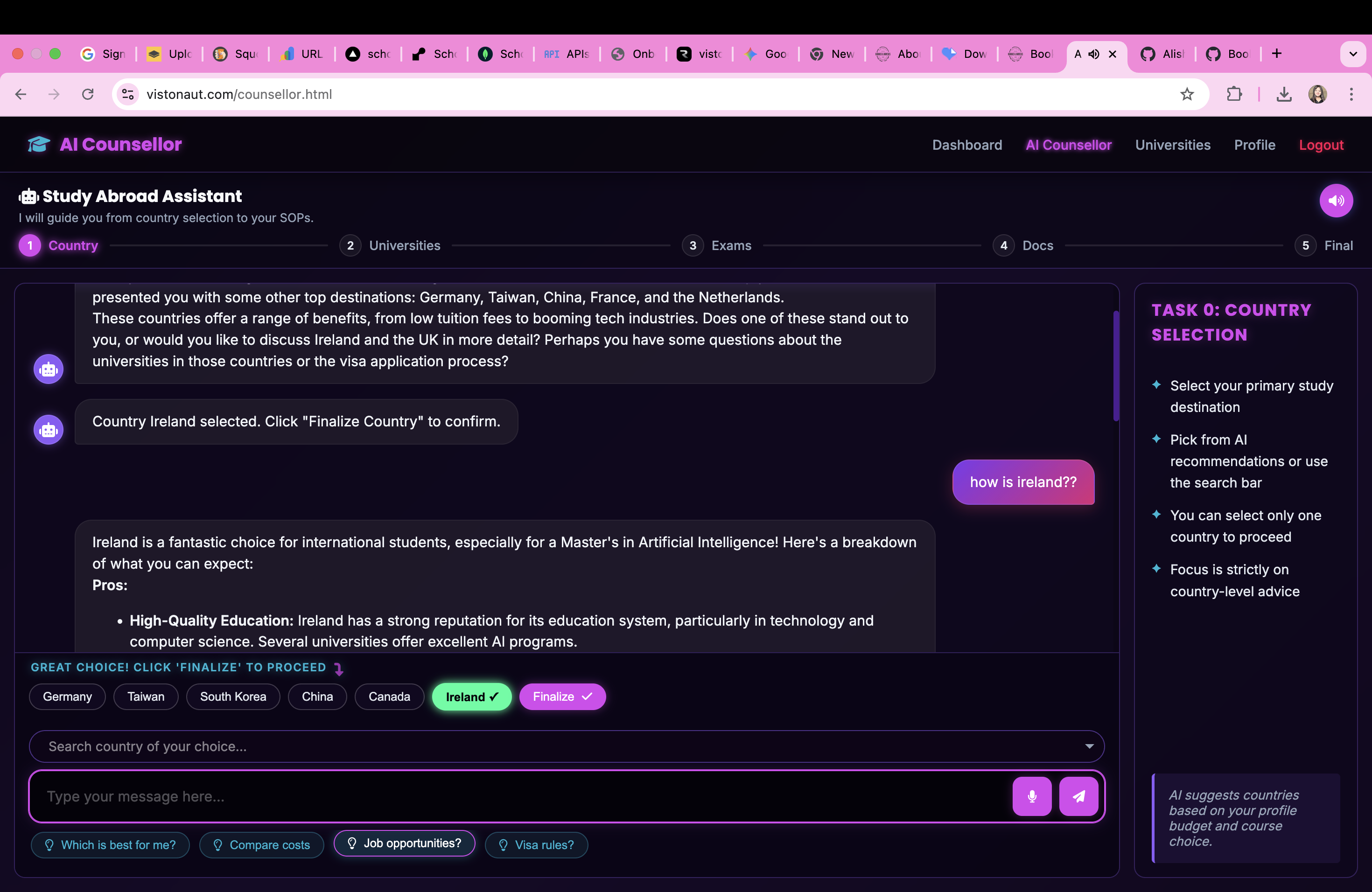 Vistonaut AI counsellor interface
