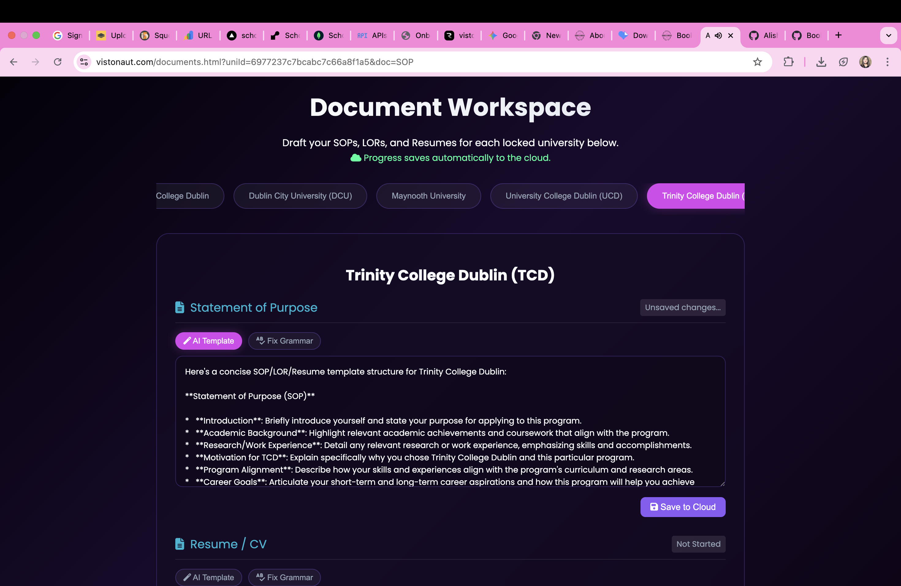 Vistonaut document workspace